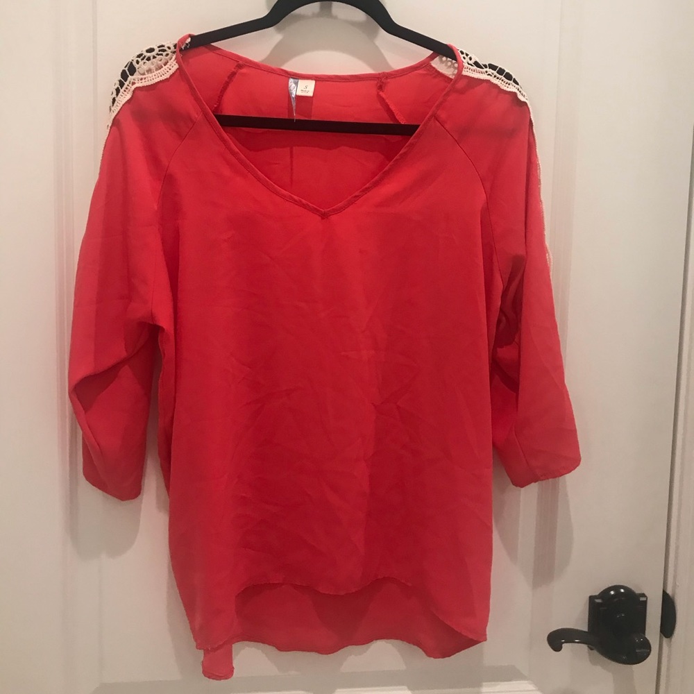 Boutique top, worn once. Bright pink and cream.